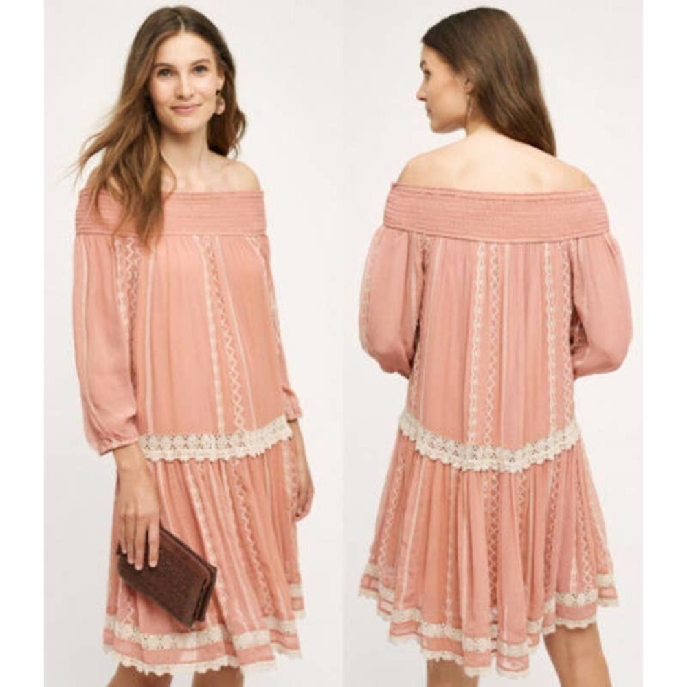 Anthropologie Floreat Orchard Lace Dress Blush & Cream Lace Size XS